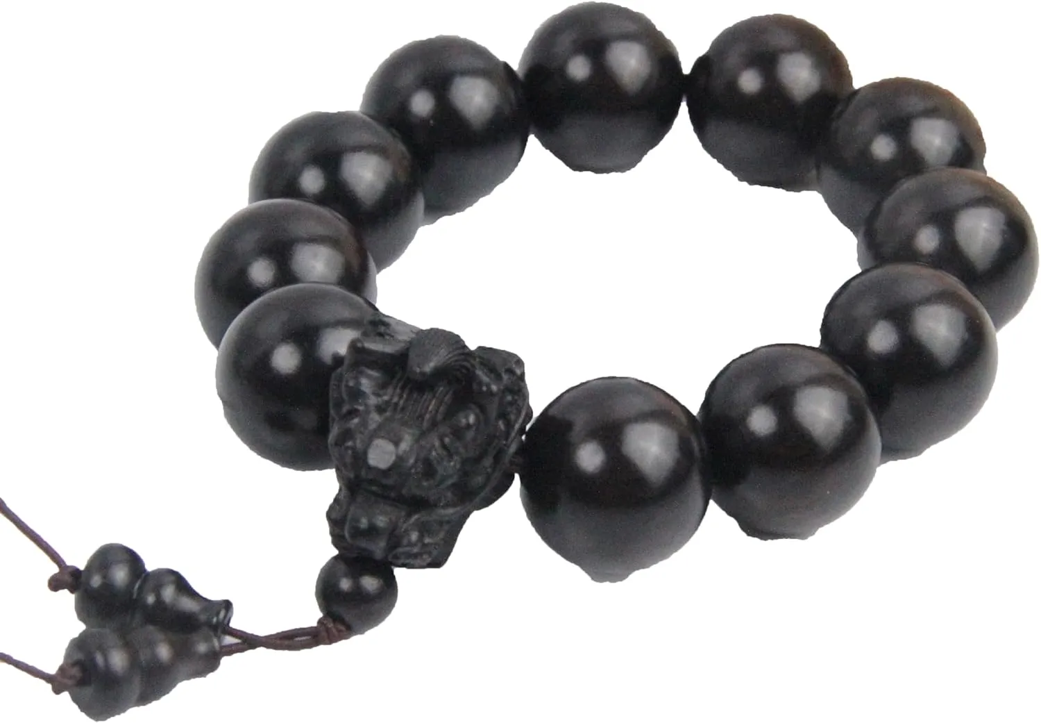 WIKICRYSTAL 20mm Ebony Beads Dragon Head Bracelet Sandalwood Buddhist Swivel Ring Rosary Beads Blessing Bracelet, Large, Black