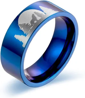 Wolf Ring, Moon Forest Wolf Ring for Men, Norse Viking Wolf Animal Ring Wolf Jewelry, Stainless Steel Celtic Wolf Ring Hip Hop Howling Wolf Band Ring Punk Wolf Ring for mens