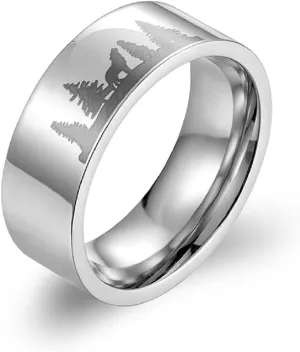 Wolf Ring,Punk Norse Viking Wolf Ring,Howling Wolf Ring for Men,Roaring Wolf Totem Ring,Stainless Steel Gothic Wolf Signet Ring Moon Forest Wolf Ring for Men, Retro Rock Wolf Animal Jewelry