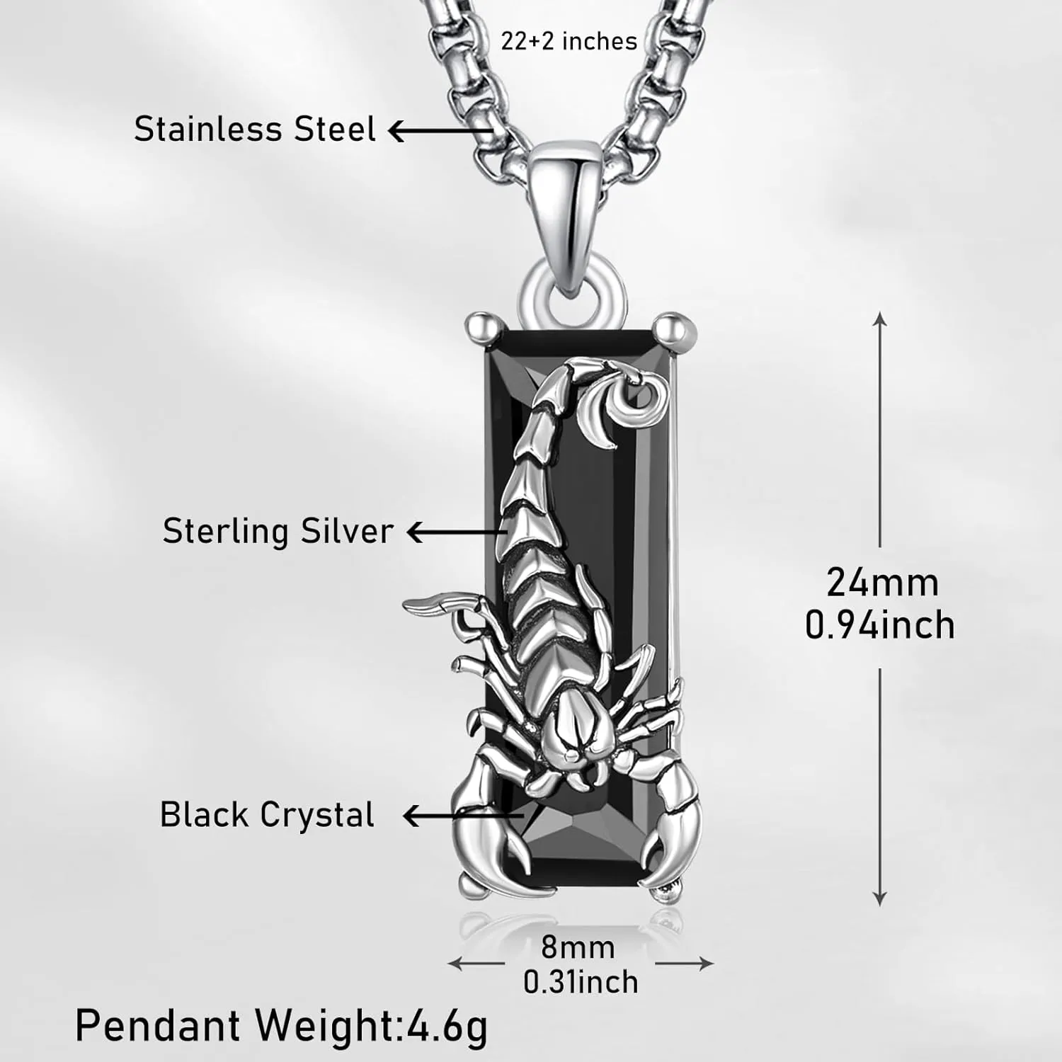 Wolf/Tiger/Lion/Dog/Spider/Eagle/Scorpion Necklace for Women Men 925 Sterling Silver Animal Necklace Black Crytal Cool Necklace Jewelry Gifts