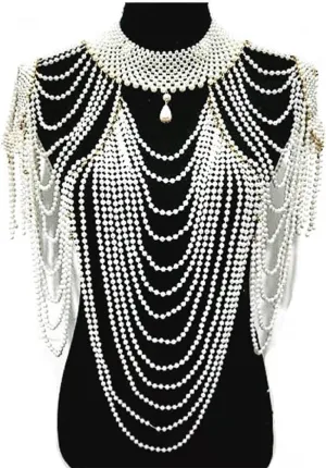 Women Nightclub Imitation Pearl Body Statement Necklace Teardrop Pendant Beaded Collar Bib Layered Tassel Jewelry Shoulder Chain Wedding Dress Accessories long layered necklaces for women silver