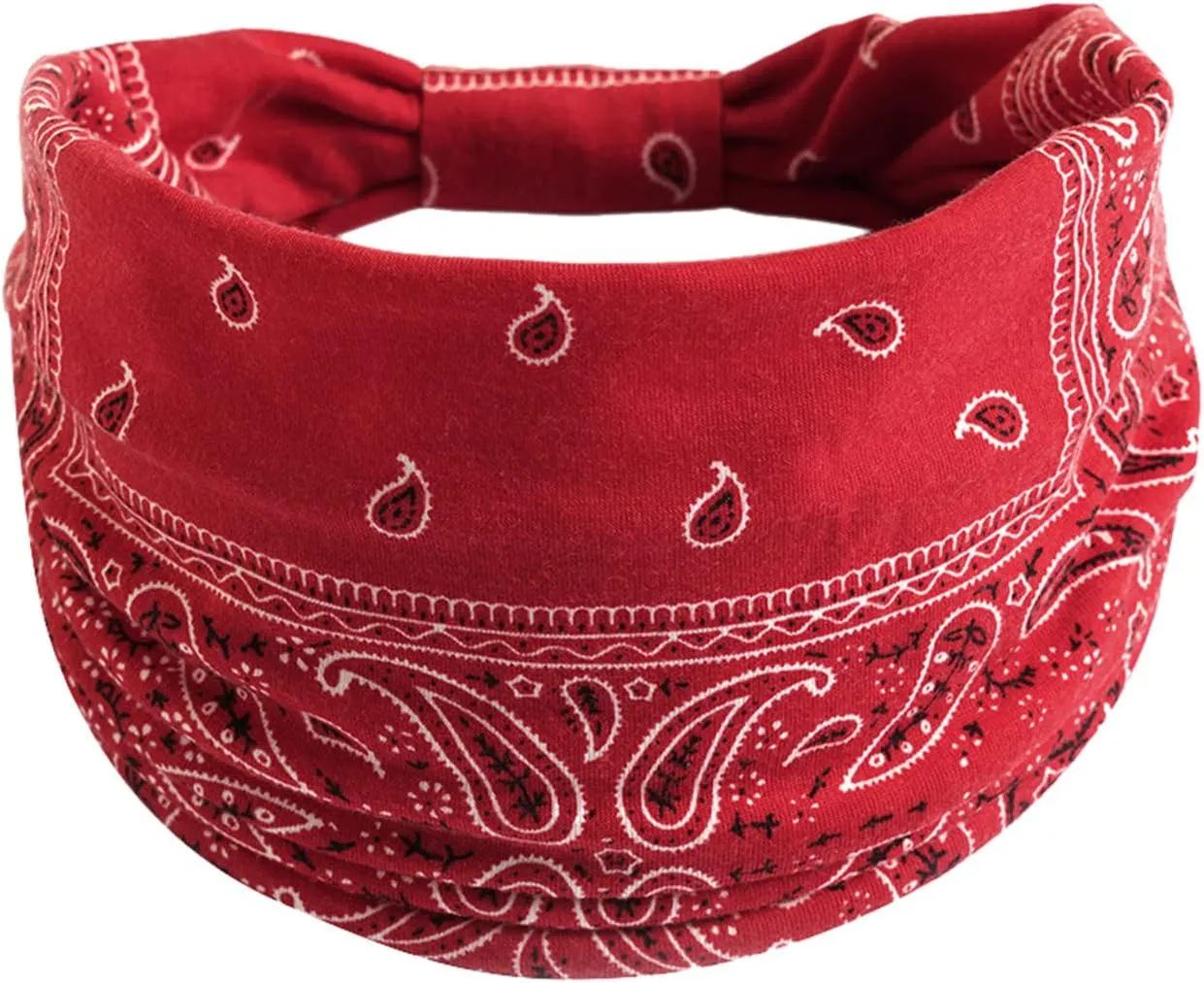 Women Sport Wrap Knotted Exercise Elastic Running Yoga Wicking Headband Sports Hijab Ladies Elastic Headband (O, One Size)