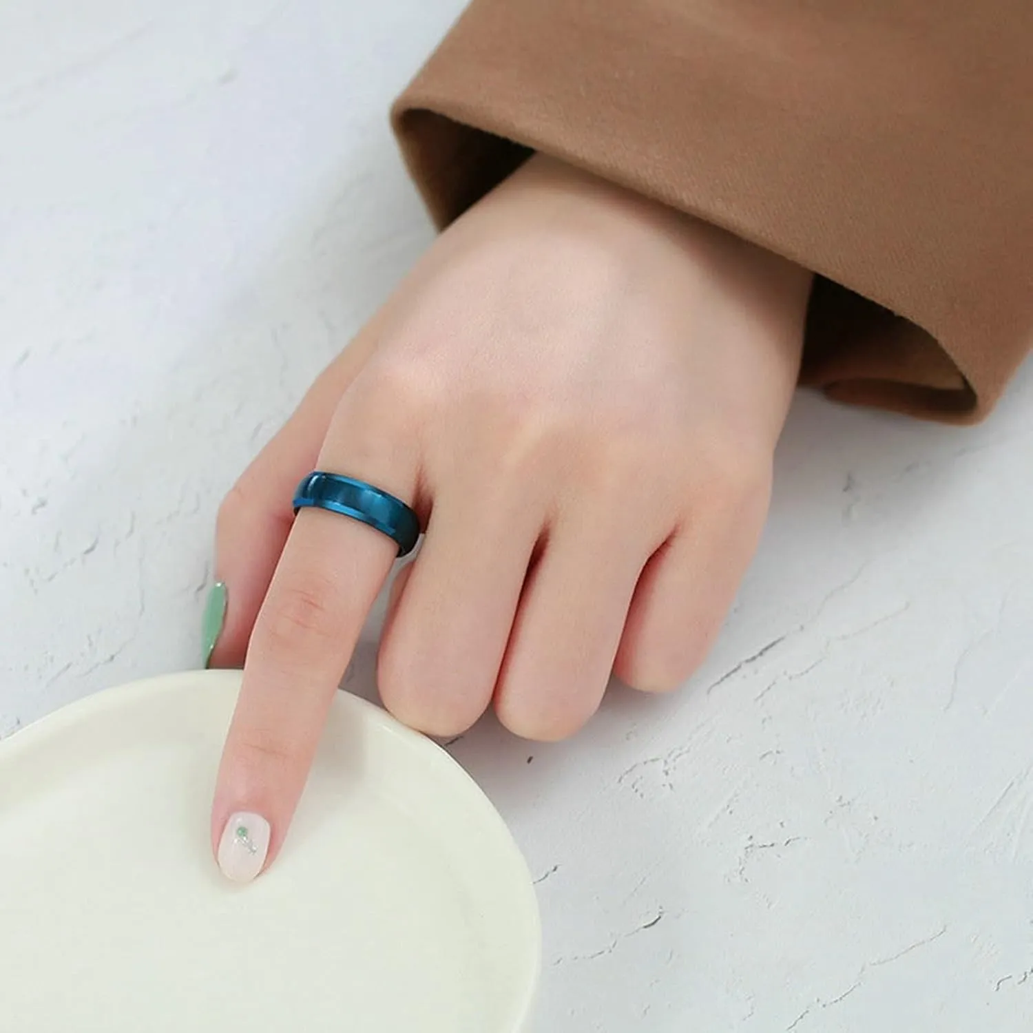 Women Wedding Rings, Stainless Steel Rings for Women 6mm Blue Brushed Ring Beveled Edge Valentine's Day Couple Rings