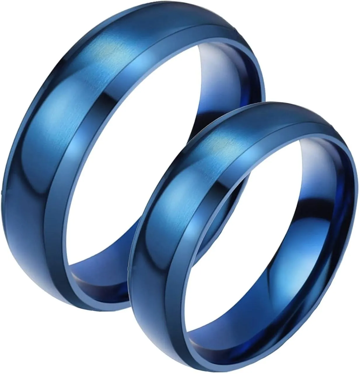 Women Wedding Rings, Stainless Steel Rings for Women 6mm Blue Brushed Ring Beveled Edge Valentine's Day Couple Rings