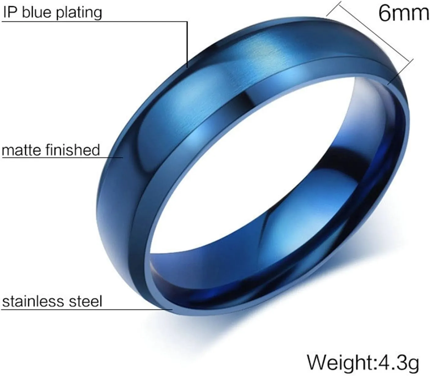 Women Wedding Rings, Stainless Steel Rings for Women 6mm Blue Brushed Ring Beveled Edge Valentine's Day Couple Rings