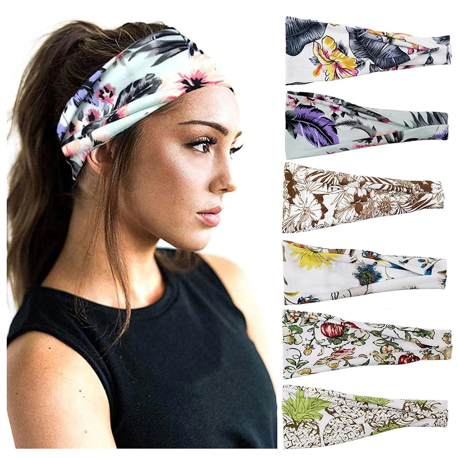 Women Wide Headbands Boho Bandeau Headbands Floral Printed Head Scarfs Fashion Hair Accessories