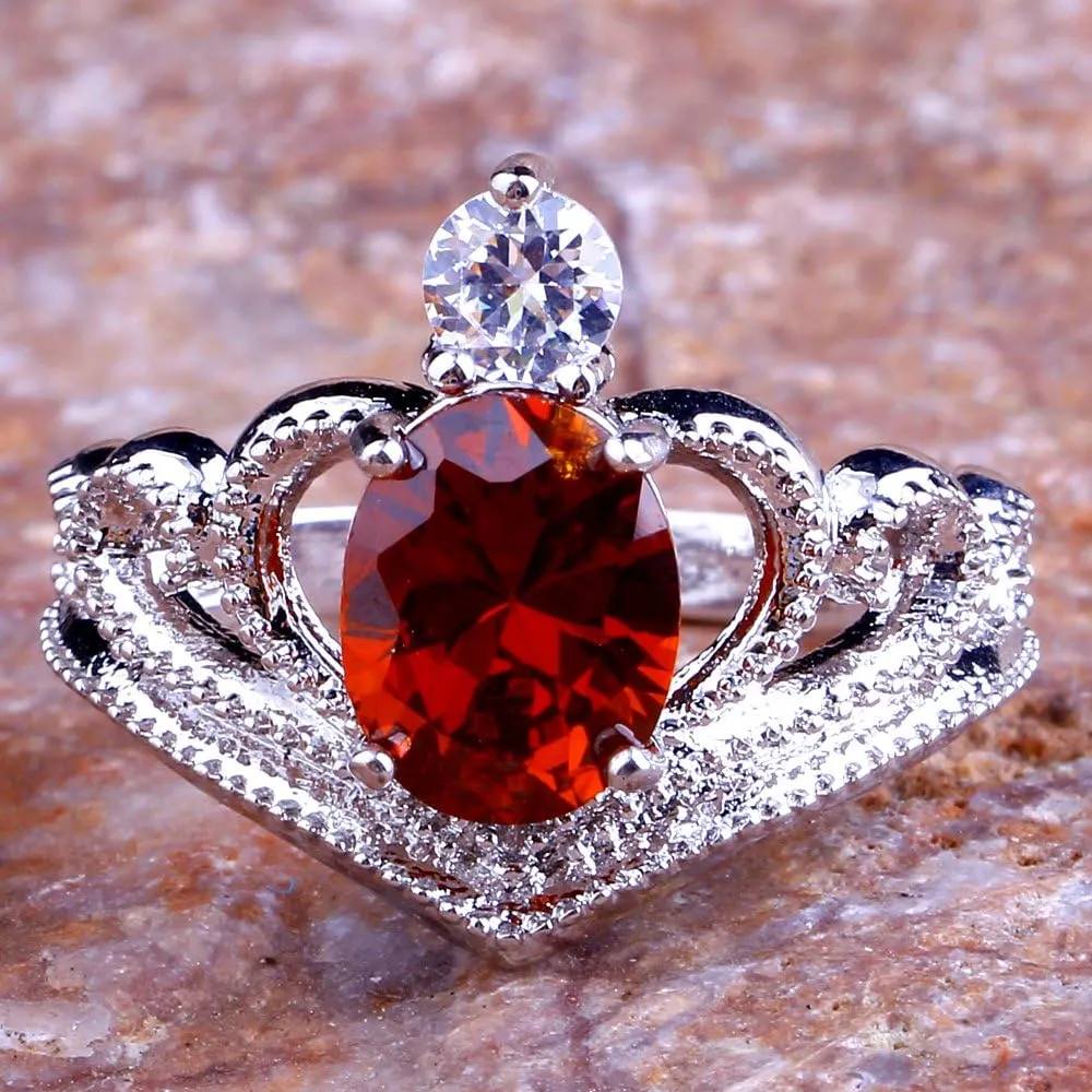 Women's 925 Sterling Silver Plated Simulated Rainbow Topaz Crown Tiara Engagement Ring