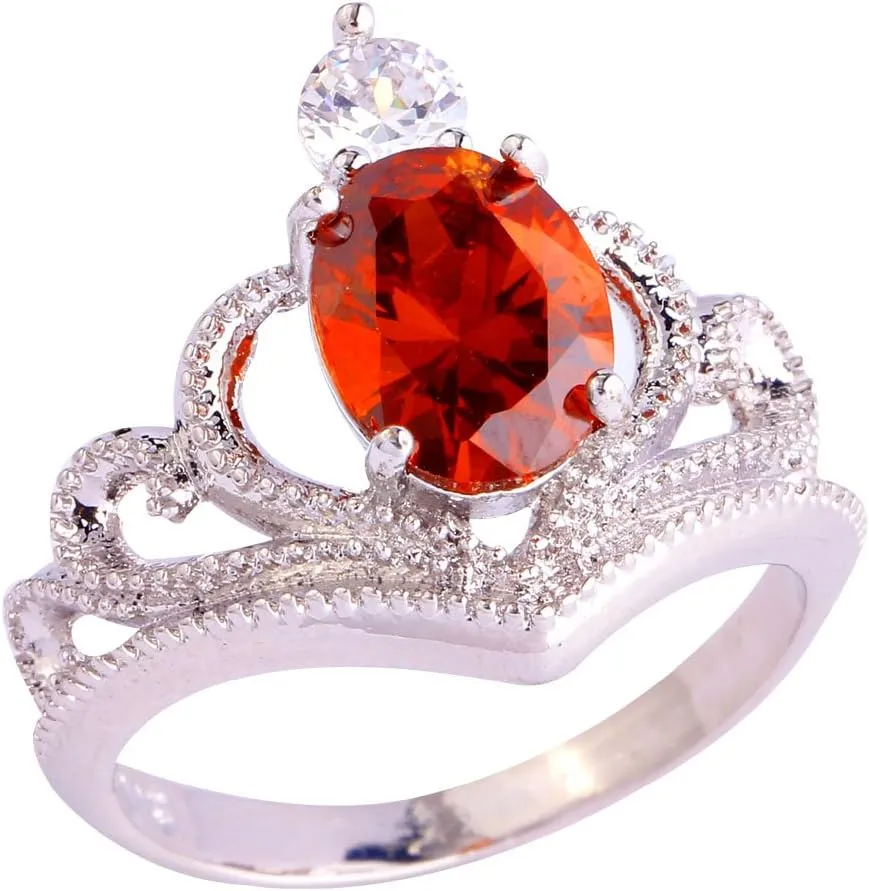 Women's 925 Sterling Silver Plated Simulated Rainbow Topaz Crown Tiara Engagement Ring