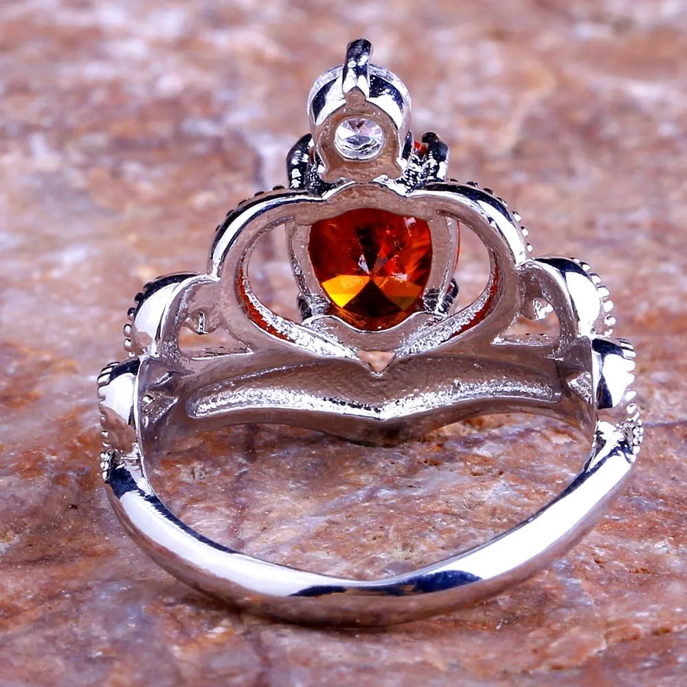 Women's 925 Sterling Silver Plated Simulated Rainbow Topaz Crown Tiara Engagement Ring