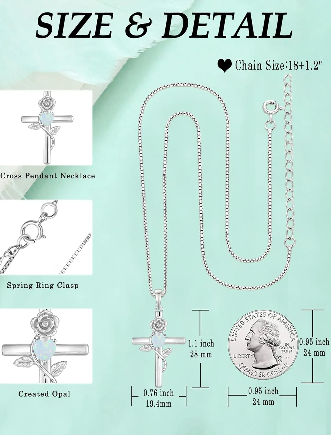 Women's Cross Necklace 925 Sterling Silver Infinite Rose Flower Pendant Faith Religious Birthstone Jewelry Gift