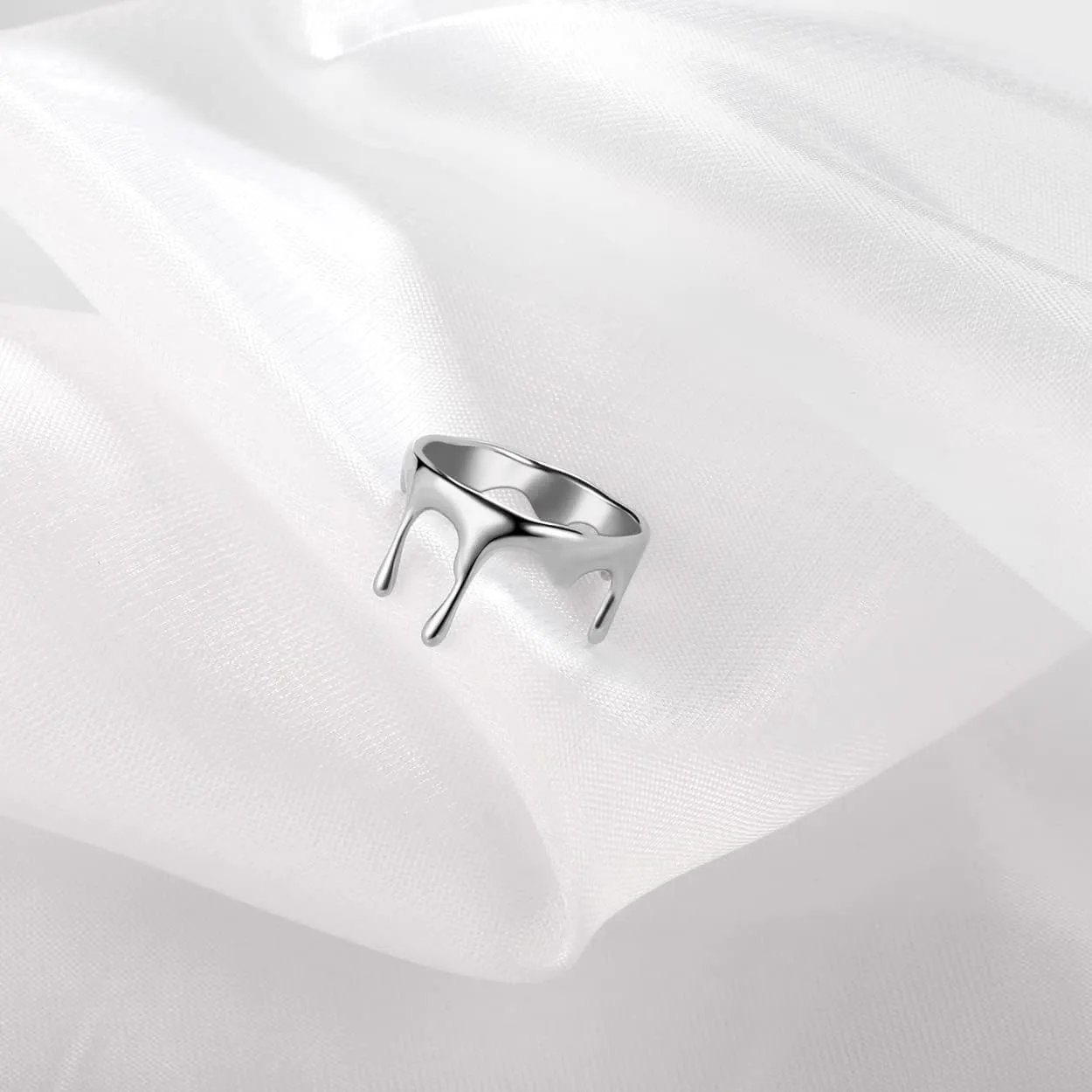 Women's Dripping Drop Ring 18K Gold Stainless Steel Statement Band Ring Unique Gift