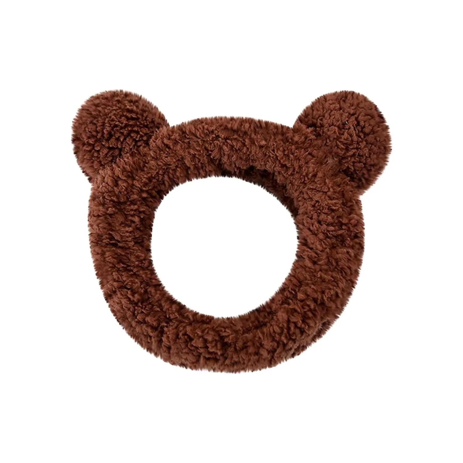 Women's New Cotton Velvet Cute Round Ear Hairband Running Head Bands (Coffee, One Size)