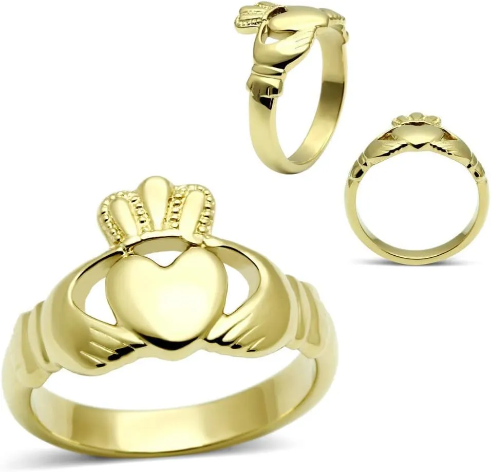 Women's Silver Claddagh Celtic Irish Fashion Comfort Statement Love Ring