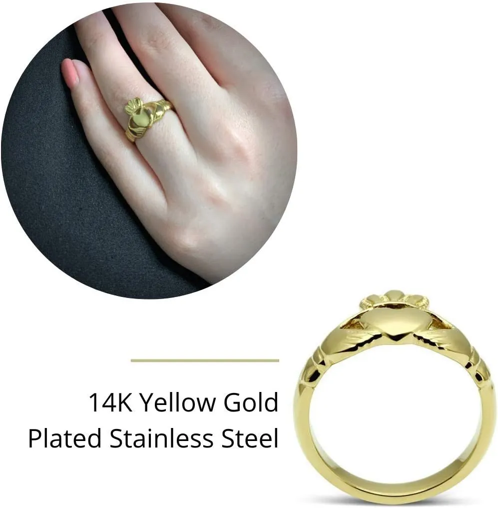 Women's Silver Claddagh Celtic Irish Fashion Comfort Statement Love Ring