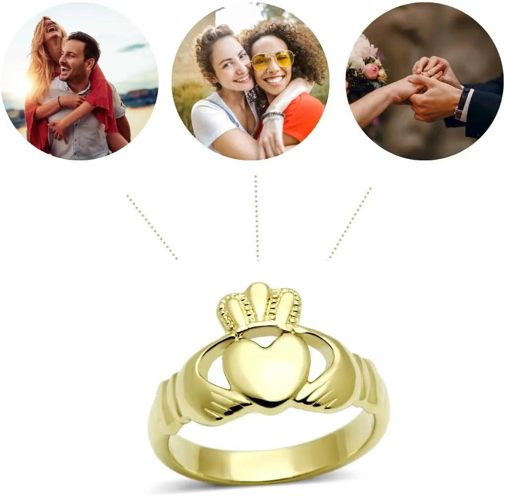 Women's Silver Claddagh Celtic Irish Fashion Comfort Statement Love Ring