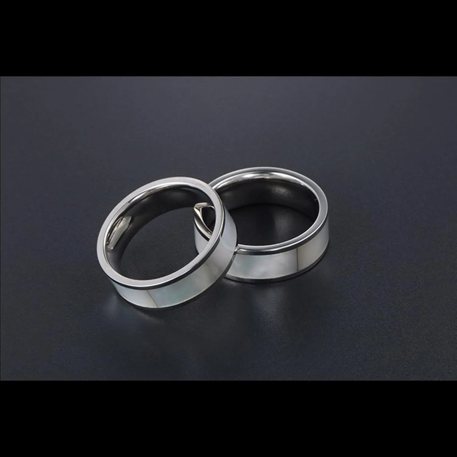 Women's Silver Rings, Men's Stainless Steel Rings Silver Ring Inlay Pearl Mother Rings for Men and Women