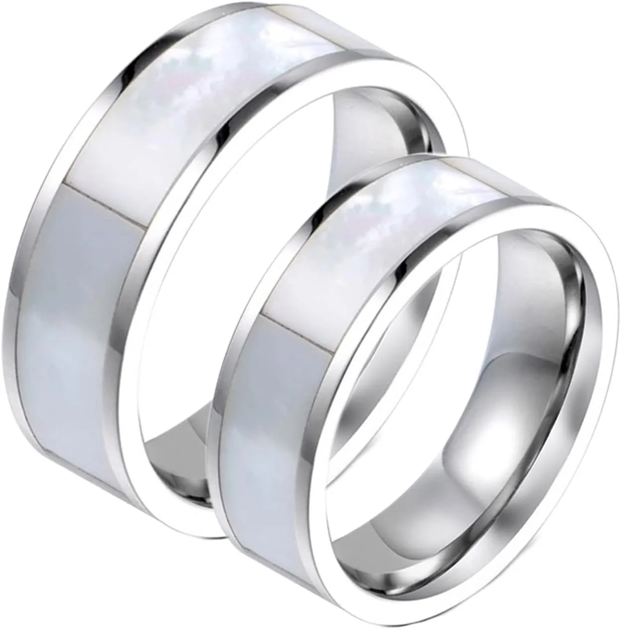 Women's Silver Rings, Men's Stainless Steel Rings Silver Ring Inlay Pearl Mother Rings for Men and Women