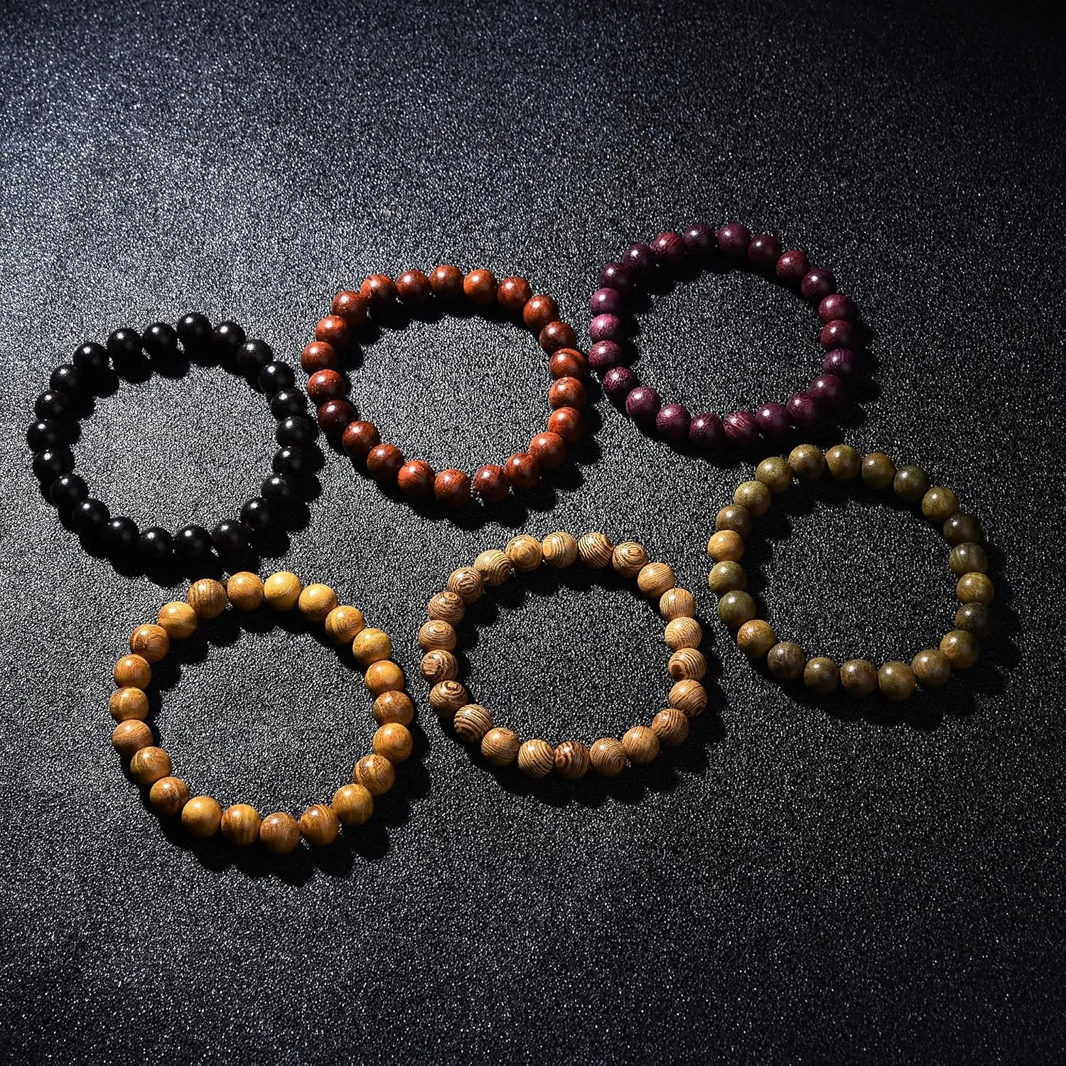 Wooden Beaded Bracelet Multi-Layered Stretch Bracelet for Men and Women Elastic Bracelet 6pcs