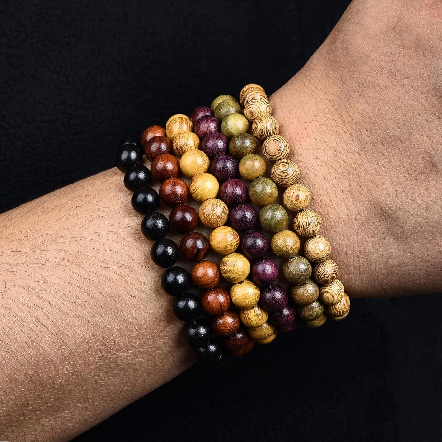 Wooden Beaded Bracelet Multi-Layered Stretch Bracelet for Men and Women Elastic Bracelet 6pcs