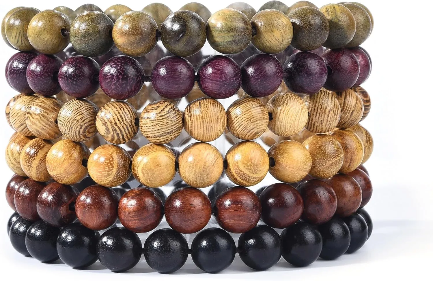 Wooden Beaded Bracelet Multi-Layered Stretch Bracelet for Men and Women Elastic Bracelet 6pcs