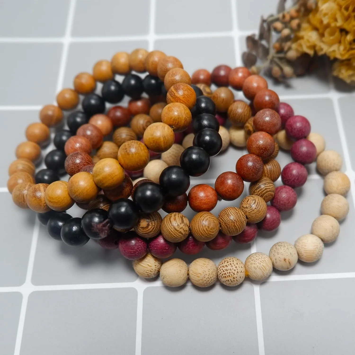 Wooden Beaded Bracelet Multi-Layered Stretch Bracelet for Men and Women Elastic Bracelet 6pcs