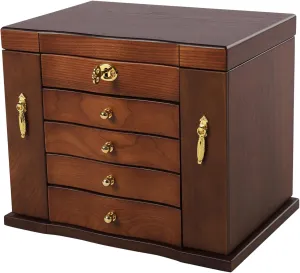 Wooden Jewelry Box for Women with 4 Drawers, Wood Organizer with Combo Lock for Jewelries, Necklaces, Rings, Vintage Style Storage Box with Mirror (10.6 * 7.6 * 9.6in)