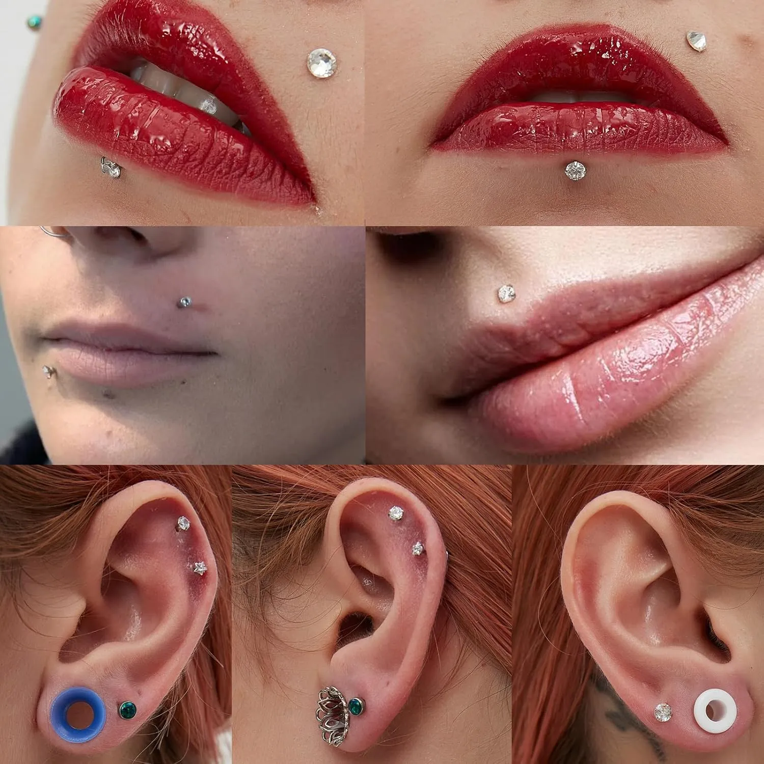 Xpircn 16G 18G Labret Monroe Lip Rings Nose Helix Tragus Earring Studs Piercing Jewelry 9PCS