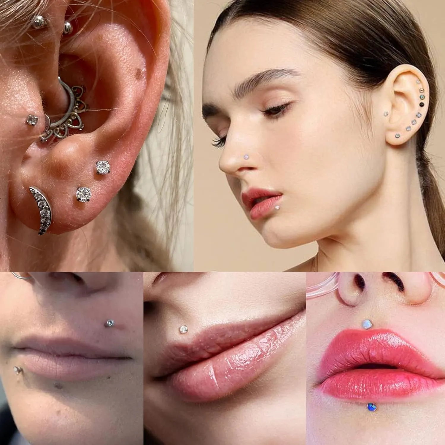Xpircn 16G 18G Labret Monroe Lip Rings Nose Helix Tragus Earring Studs Piercing Jewelry 9PCS