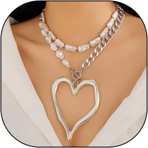 Y2k Large Heart Necklaces for Women Chunky Big Heart Pendant Necklace Exaggerated Layered Love Pearl Choker Necklace Set Dainty Statement Jewelry Gift