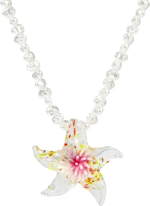 y2k Starfish Necklace for Women Moon Star Chunky Charm Murano Glass Faux Pearl Necklace Italian Style Summer Beach Seashell Necklace Boho Vintage Jewelry for Women
