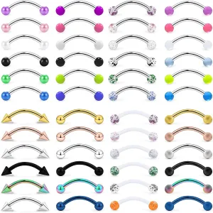 Yaalozei 14G Snake Eyes Tongue Rings Glow in The Dark 316L Surgical Steel Long Curved Barbell Tongue Nipplerings Nipple Belly Eyebrow Ring Body Piercing Jewelry for Women Men 48 Pcs