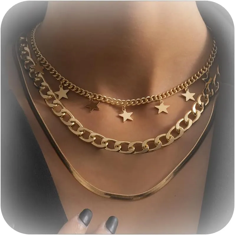 YANCHUN Star Choker Necklace Layered Star Tassel Necklace for Women Choker Necklace Jewelry Gift