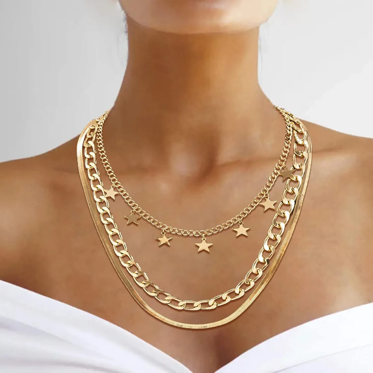 YANCHUN Star Choker Necklace Layered Star Tassel Necklace for Women Choker Necklace Jewelry Gift