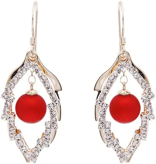 YAZILIND Unique Double Leaf Cubic Zirconia Imitation Pearl Pendant Drop Earrings Women's Jewelry