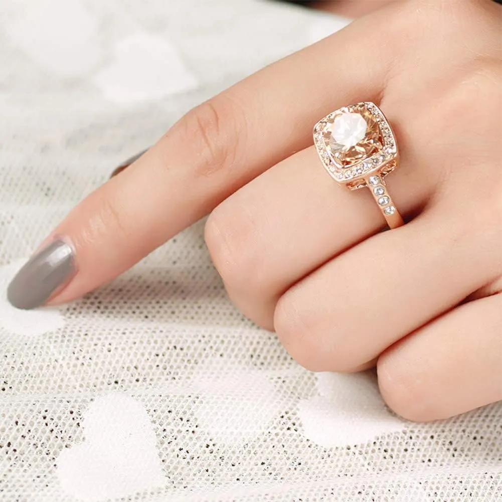 Yellow Shinning Cubic Zirconia Topaz Rings For Women 18K Rose Gold Plated