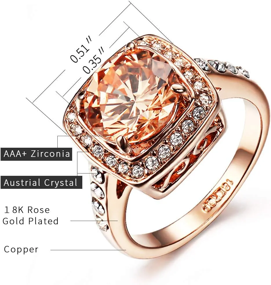 Yellow Shinning Cubic Zirconia Topaz Rings For Women 18K Rose Gold Plated