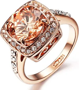 Yellow Shinning Cubic Zirconia Topaz Rings For Women 18K Rose Gold Plated