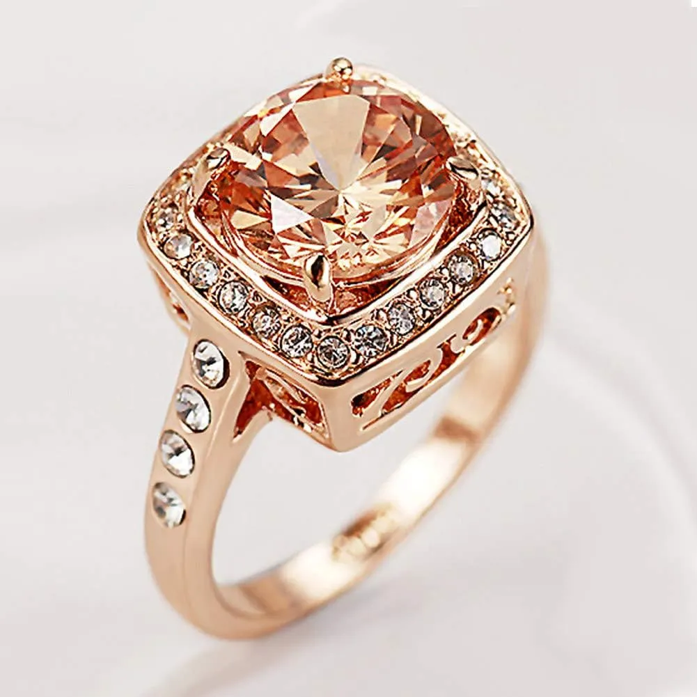 Yellow Shinning Cubic Zirconia Topaz Rings For Women 18K Rose Gold Plated