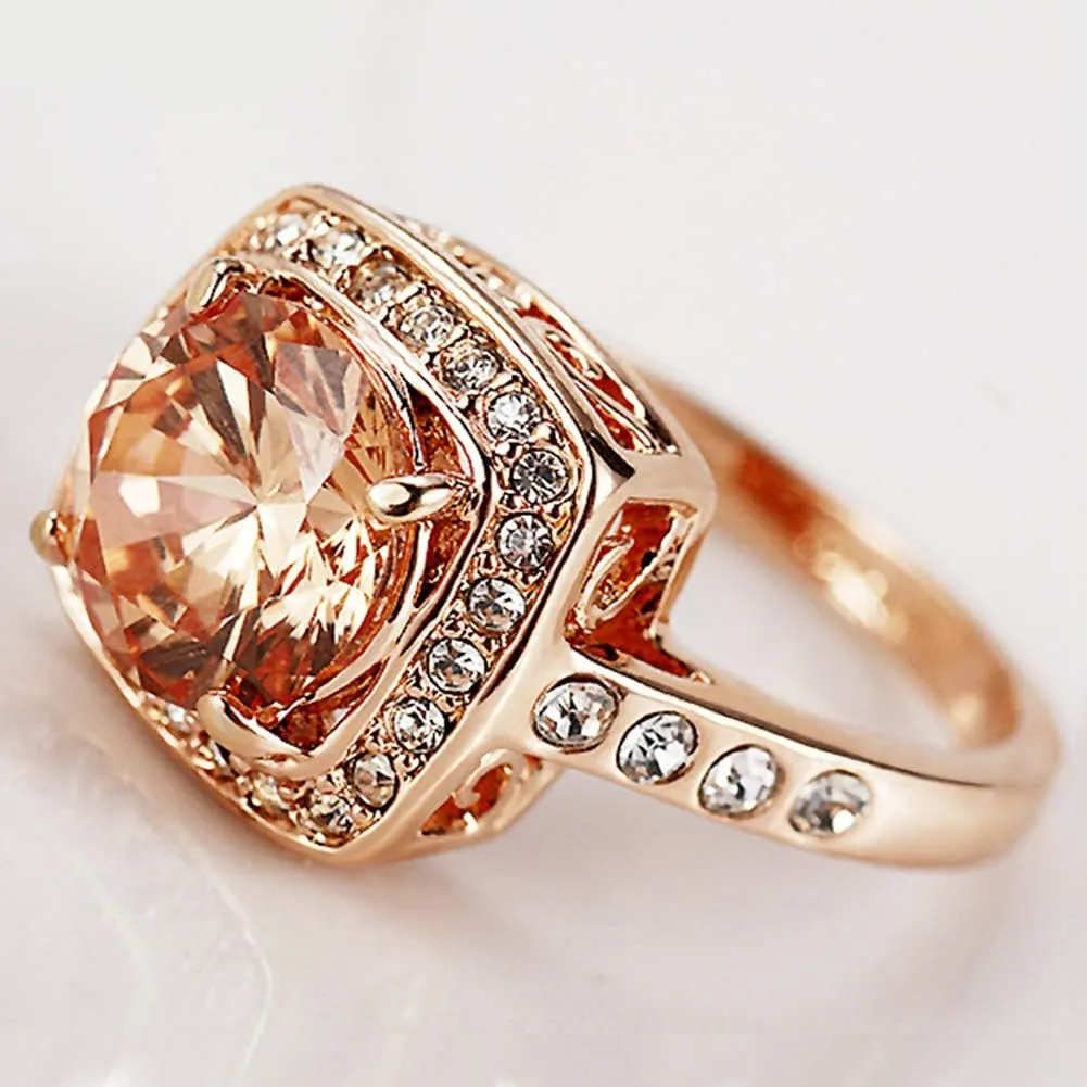 Yellow Shinning Cubic Zirconia Topaz Rings For Women 18K Rose Gold Plated