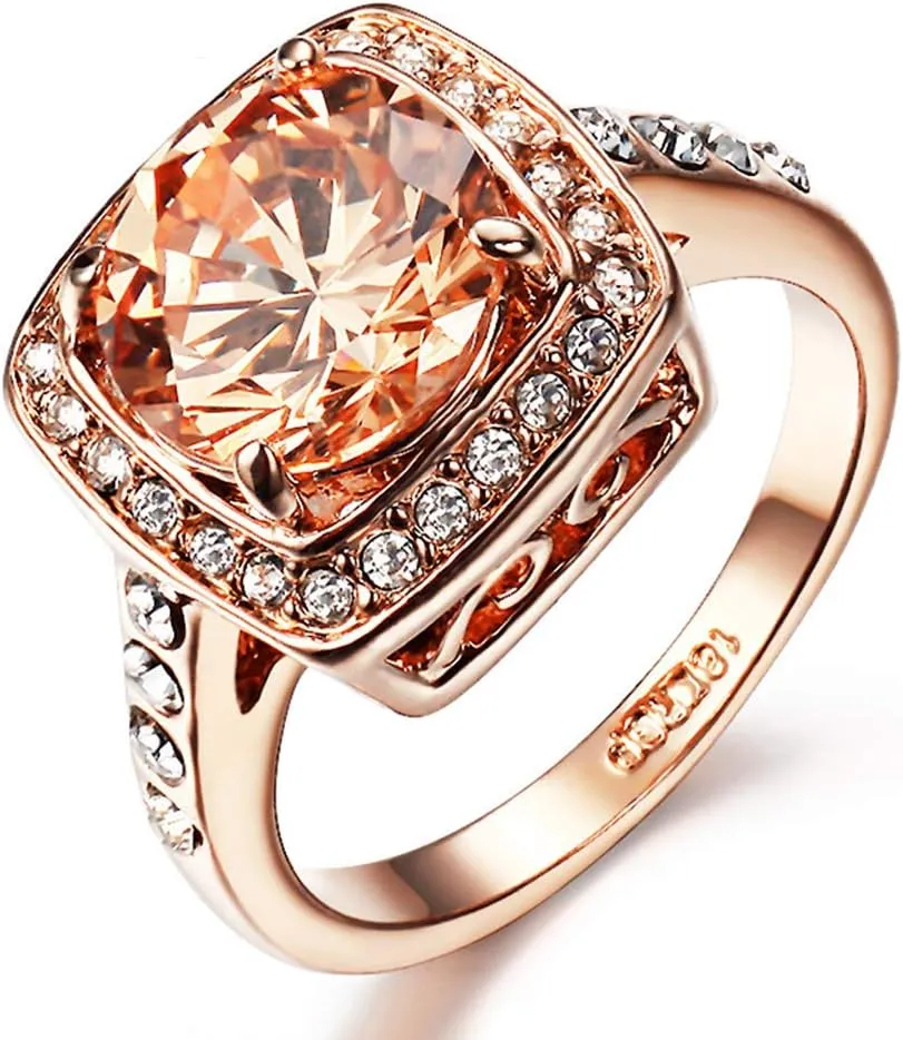 Yellow Shinning Cubic Zirconia Topaz Rings For Women 18K Rose Gold Plated
