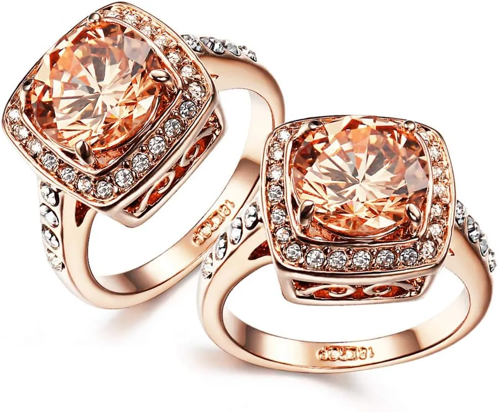 Yellow Shinning Cubic Zirconia Topaz Rings For Women 18K Rose Gold Plated