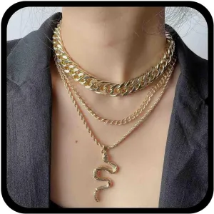 YienDoo Boho Gold Layered Snake Necklace Choker Punk Chunky Cuban Chain Snake Pendant Necklace Vintage Twist Chain Medusa Cobra Necklace Multilayer Snake Necklace Charm Jewelry For Women