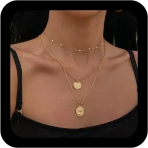 YienDoo Boho Layered Coin Necklace Choker Vintage Gold Disc Necklace Hip-hop Statement Coin Pendant Necklace Multilayer Rock Sequin Pendant Necklace Charm Jewelry for Women