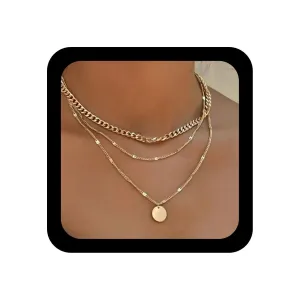 YienDoo Boho Multi-Layered Sequin Necklace Choker Gold Cuban Chain Satellite Chain Choker Disc Pendant Necklace Charm Layered Bohemian Necklace Jewelry Gift for Women