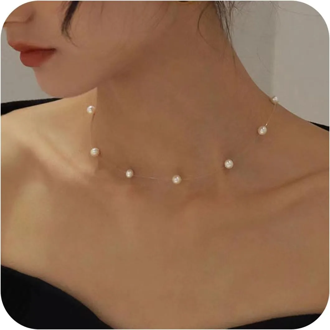 YienDoo Boho Pearl Strand Choker Necklace Satellite Chain String Baroque Statement Bridal Beaded Pearl Necklace Jewelry for Women