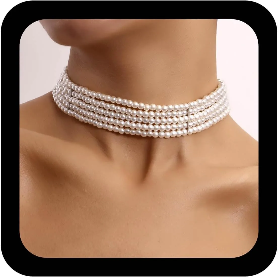 YienDoo Bridal Pearl Choker Necklace Chain Multi-Row Pearl Strands Necklace Baroque Statement Pearl Necklace White Imitation Pearl Bridal Beaded Choker Wedding Prom Necklace Jewelry for Women