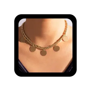 YienDoo Punk Coin Necklace Vintage Gold Large Sequin Pendant Necklace Hip-hop Chunky Cuban Chain Choker Rock Disc Statement Necklace Minimalist Necklace Charm Jewelry for Women