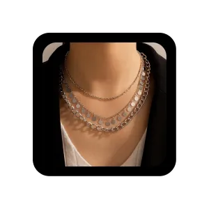 YienDoo Punk Layered Coin Necklace Vintage Silver Large Sequin Pendant Necklace Hip-hop Chunky Cuban Chain Choker Rock Statement Necklace Multilayer Disc Necklace Charm Jewelry for Women