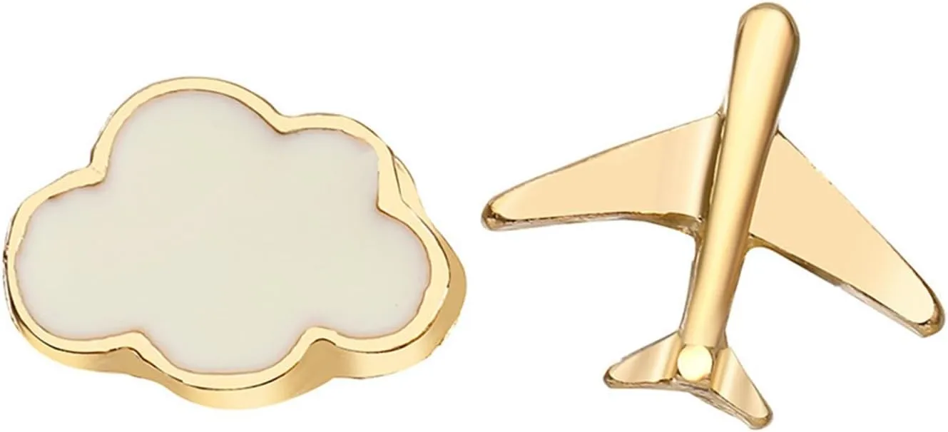 YienDoo Tiny Hippie Stud Earrings Boho Gold Airplane Cloud Stud Earrings Statement Asymmetry Plane Cloud Earrings Unique Minimalist Aircraft Earrings Jewelry for Women