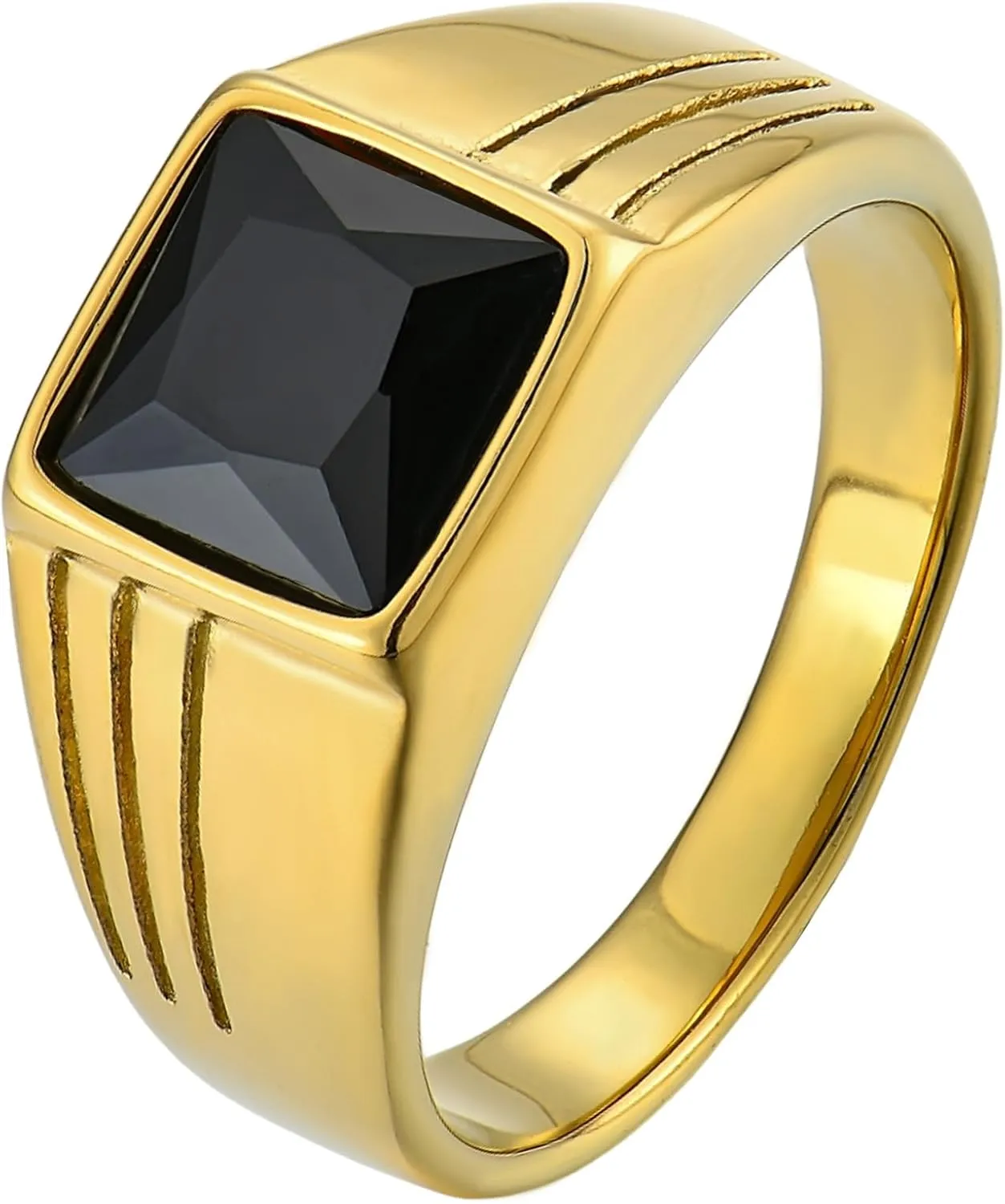 YL Gemstone Rings for Men Titanium Steel Square Signet Rings Wedding Statement Band Jewelry